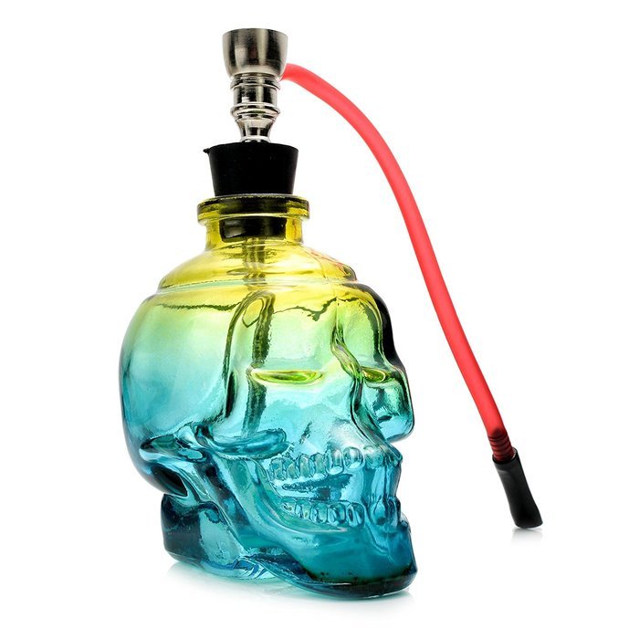Skull Design Mini Portable 6" Height Tobacco Hookah Shisha Hose Pipe Complete Set- Premium Acrylic (Yellow-Blue) N2
