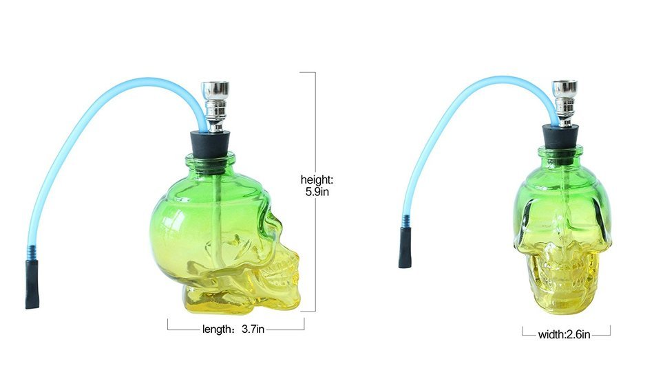 Skull Design Mini Portable 6" Height Tobacco Hookah Shisha Hose Pipe Complete Set- Premium Acrylic (Yellow-Blue) N3