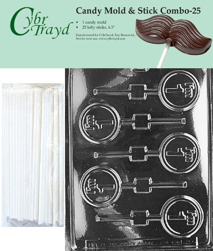 Cybrtrayd 45St25-L023 I'm 1 Lolly Chocolate Candy Mold with 25 Cybrtrayd 4.5" Lollipop Sticks