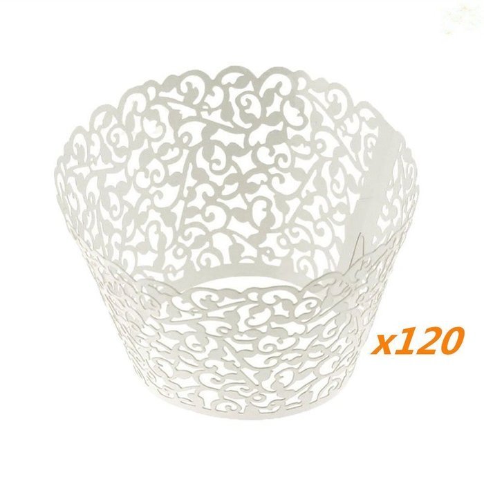 Amanadan 120 Vine Filigree Lace Baking Cup Muffin Case Trays, Artistic Bake hollow-out Cupcake Wrapper Liner for... N4