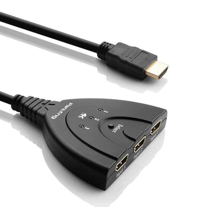 Panlong 4K x 2K HDMI Switch 3 Port Auto Switch with Fixed 2FT Pigtail Cable Supports 4K, 3D, 1080P, HD Audio N5