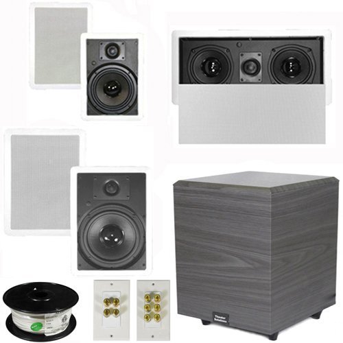 Theater Solutions 5.1 Home Theater 8" and 6.5" Speakers with Center 10" Powered Sub and More TS6W8WL51SET4