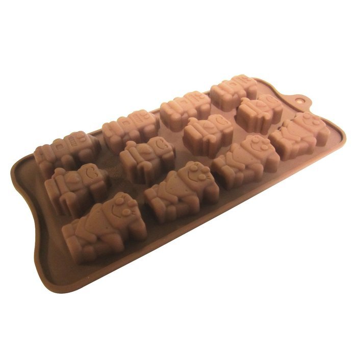 1 X Robot Silicone Baking Non-stick Flexible Mold Muffin Pan Ice Tray, 12 Robots in Chocolate Brown N7