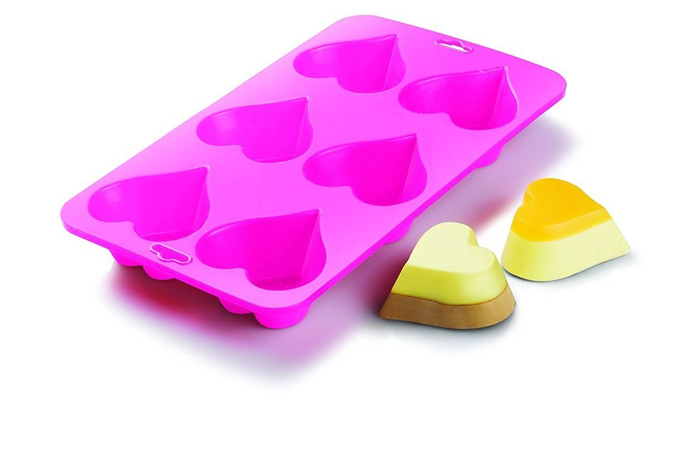 Siliconezone 10.6" 6 Cup Non-Stick Silicone Heart Cake Pan, Dark Pink N3