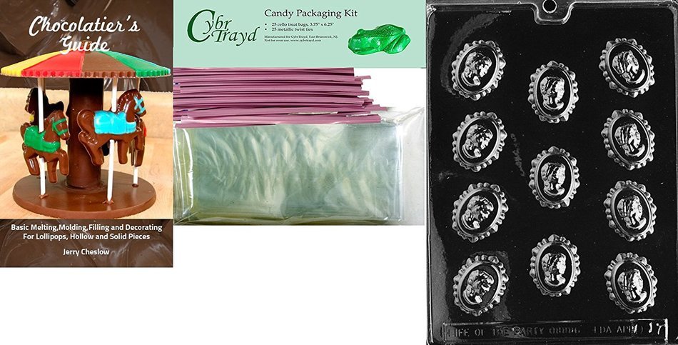 Cybrtrayd Mdk50PKBk-D017 "Cameo in Lace Moms" Chocolate Candy Mold with Bundle of 50 Cello Bags, 50 Pink Twist... N2