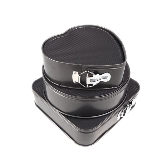 Life-C Cake Pan Mold [Hearted Round Square] with Non-stick Coating, Rolled Rim to Resist Warping Spring Latch... N4