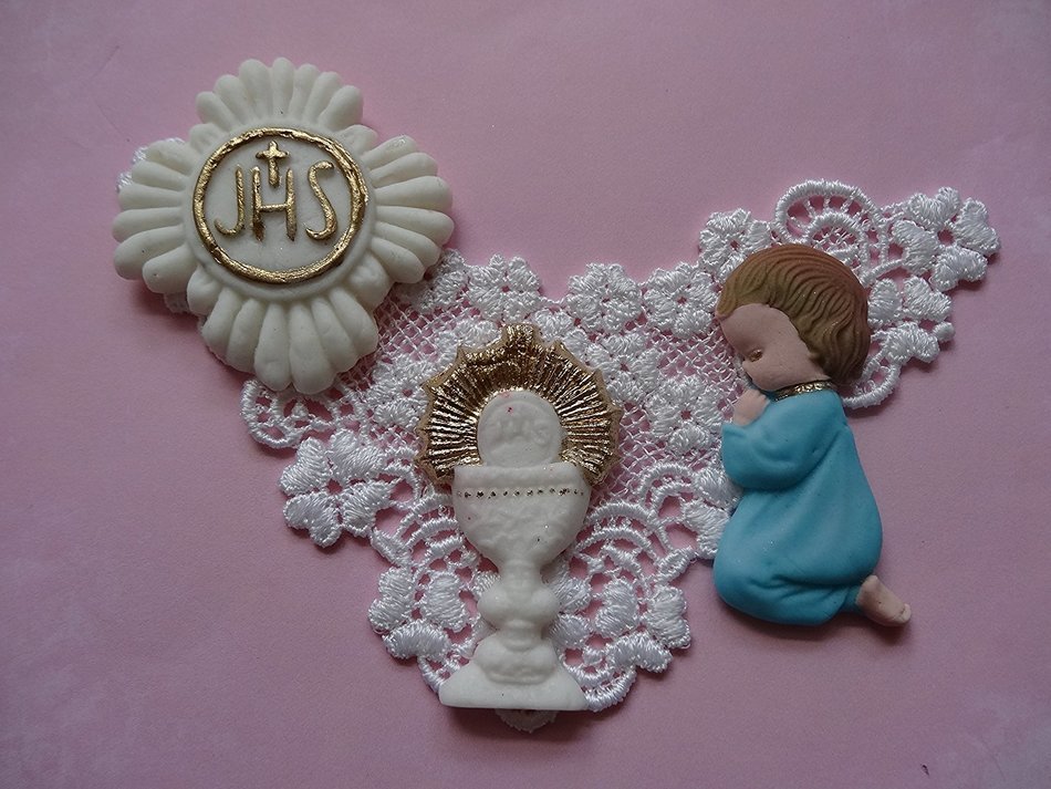First Communion Set, chalice, pray, Silicone Mold By Oh! Sweet Art FDA Approved for Food