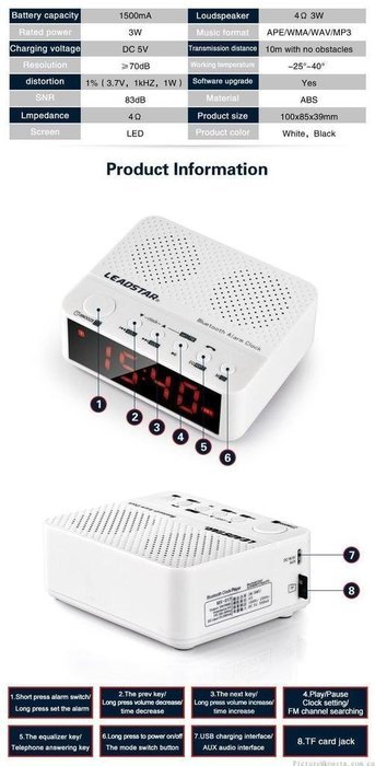 Digital Alarm Clock with Bluetooth Speaker LED Display/FM Radio/Mp3 Player/TF N2