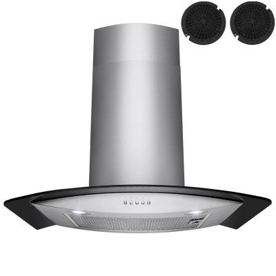 30 in. Convertible Kitchen Wall Mount Range Hood in Stainless Steel with Black Tempered Glass and Carbon Filters N7