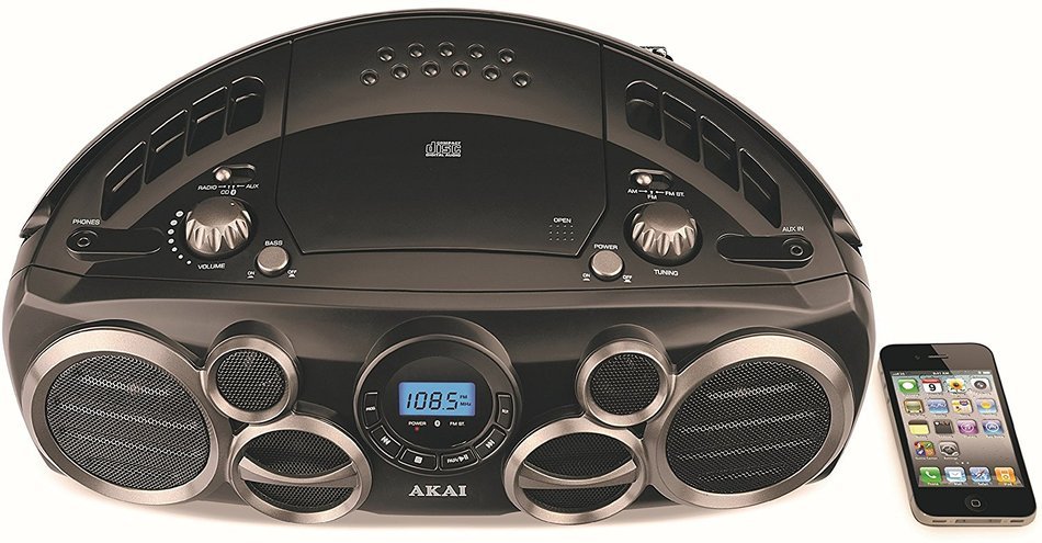 Akai CE2300-BT Bluetooth CD Boom Box with AM/FM Digital Readout & 6 Speakers N4