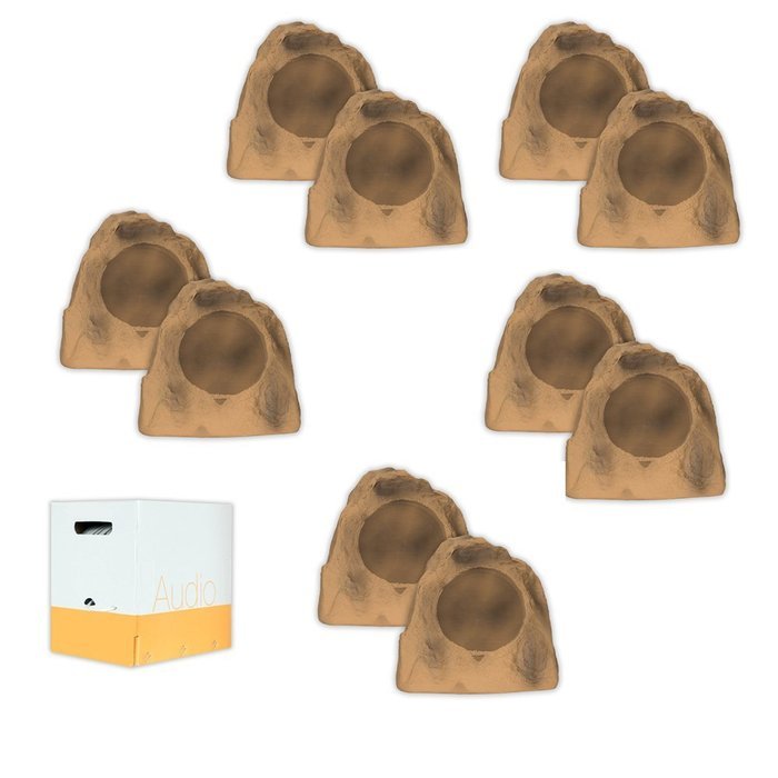 Acoustic Audio B8RS Brown 4000 Watts Outdoor Weatherproof 8" Rock Speakers 5 Pair Pack with Wire B8RS-5PRW