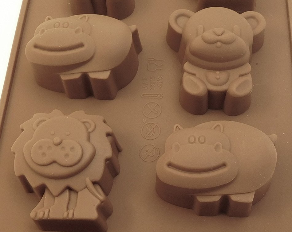 set of 4 chocolate candy molds, Lions/bears/hippos- silicone molds for ice, candy, chocolate, jellos, gummies,... N3