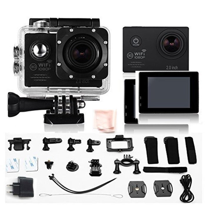 WiFi Action/Sports Camera Kit - 14MP Sensor, 170°Wide Angle Lens, 2 inch LCD Display, 1080p@30fps, 720p@60fps... N13