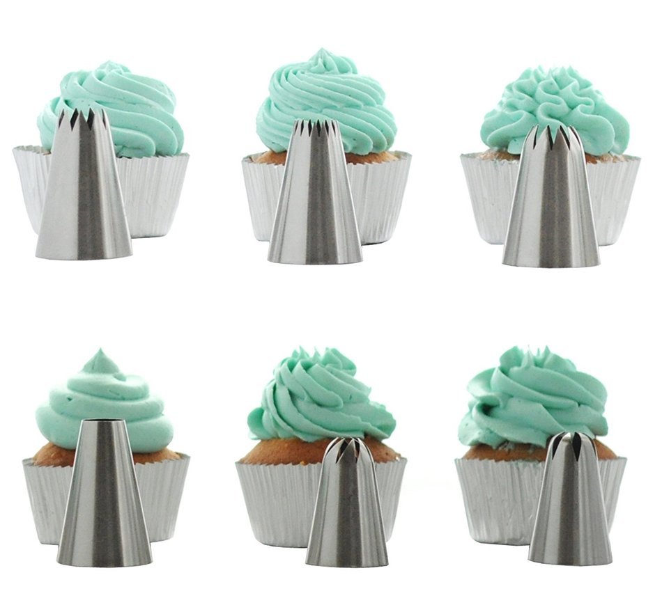 BeBeFun 304 Stainless Steel Extra-Large/ Jumbo Classical Cup Cake Piping Icing Decoration Tips Set. Include French... N7