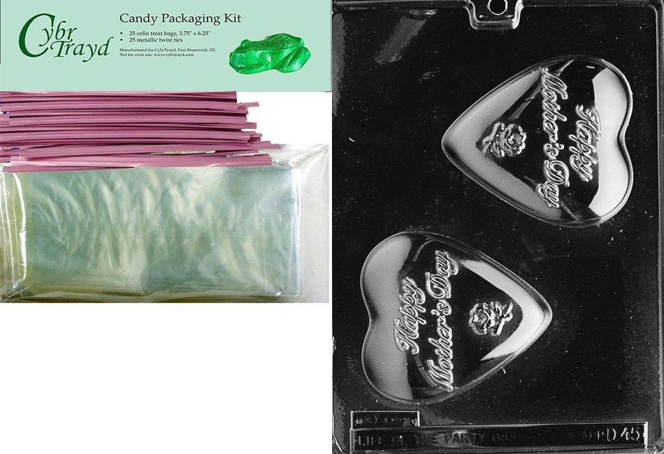 Cybrtrayd D045 Chocolate Candy Mold, Happy Mother's Day Heart Dads and Moms