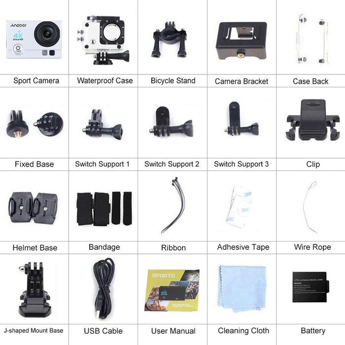 Andoer&reg; Camera 2" Ultra-HD LCD 4K 25FPS Full HD 1080P 60FPS Action Video camera Wifi Cam 16MP 170&deg; Wide-Angle... N33
