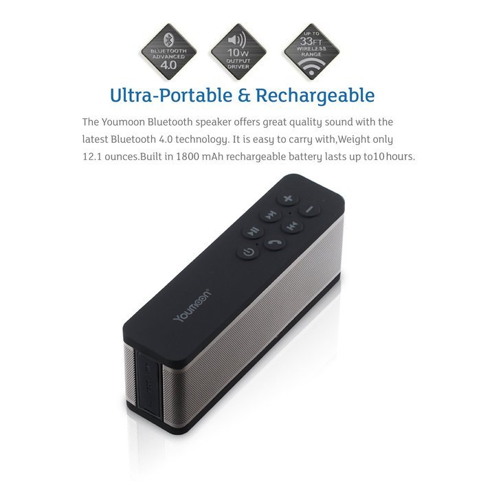 Youmoon YM-Z38 Portable Wireless Bluetooth Speaker CSR 4.0 With Microphone, 10W Output Power, 10 Playing Hours... N4