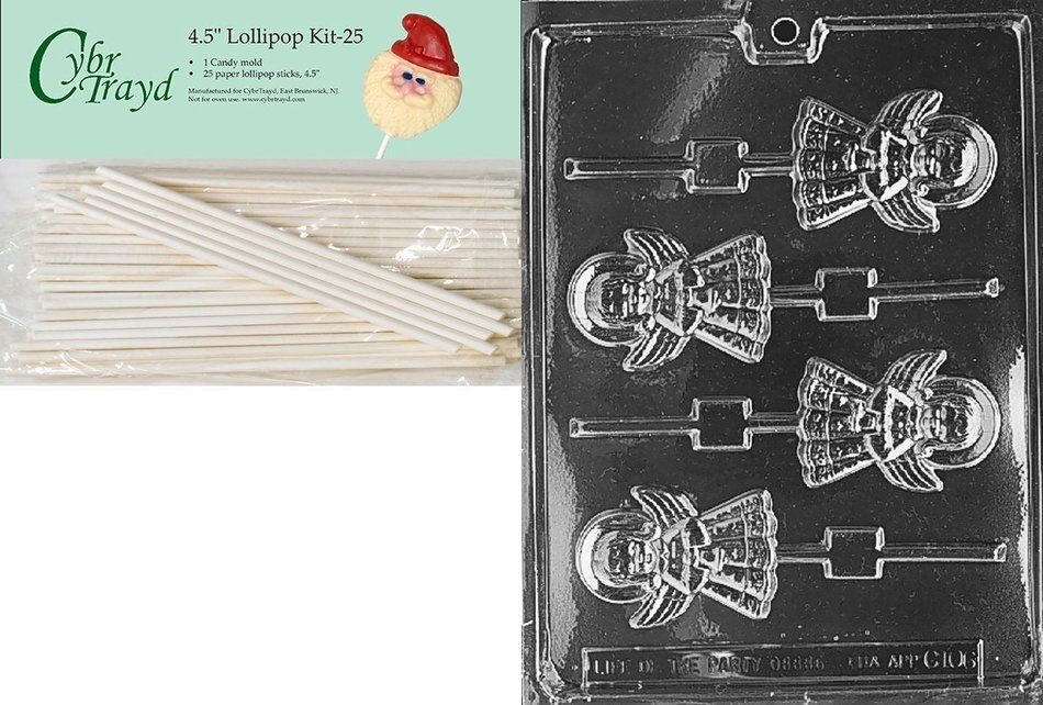 Cybrtrayd 00045St25-C106 Angel Lolly Christmas Chocolate/Candy Mold with 25 4.5-Inch Lollipop Sticks