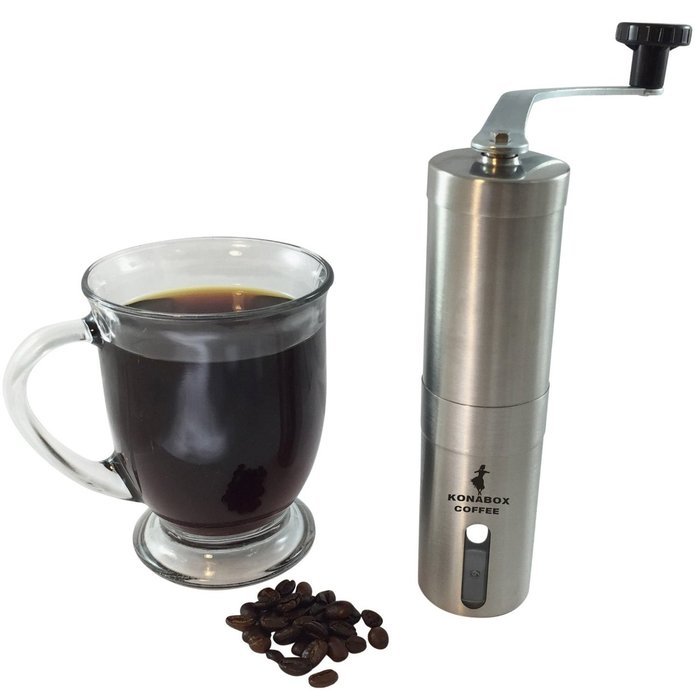 KonaBox Coffee Burr/Mill Manual Coffee Grinder with FREE Bonus Spoon Bag Seal Clip, Stainless Steel, Portable... N5