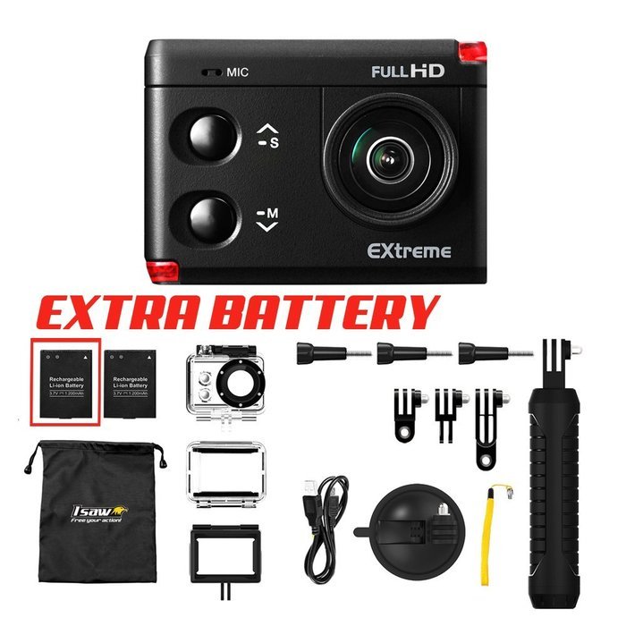 1080p Fullhd 60fps Wifi Action Camera Isaw Extreme Play with 50m Waterproof Casing Helmet Mount Selfie Stick with... N4