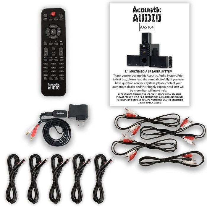 Acoustic Audio AA5104 Home Theater 5.1 Speaker System with Bluetooth and 5 Extension Cables