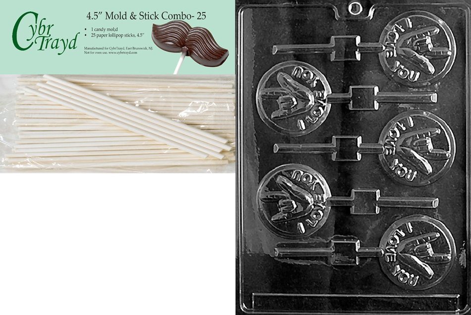 Cybrtrayd 45St25-V041 I Love You/Sign Language Lol Valentine Chocolate Candy Mold with 25 4.5-Inch Lollipop Sticks