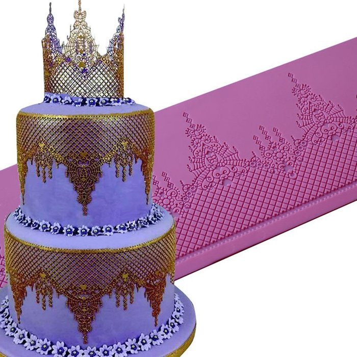 JUMUU Extra-large Sugarcraft Cake Decoration Open Rose with leaf Lace Repeat Border Swag Icing Silicone Mold Mould... N3