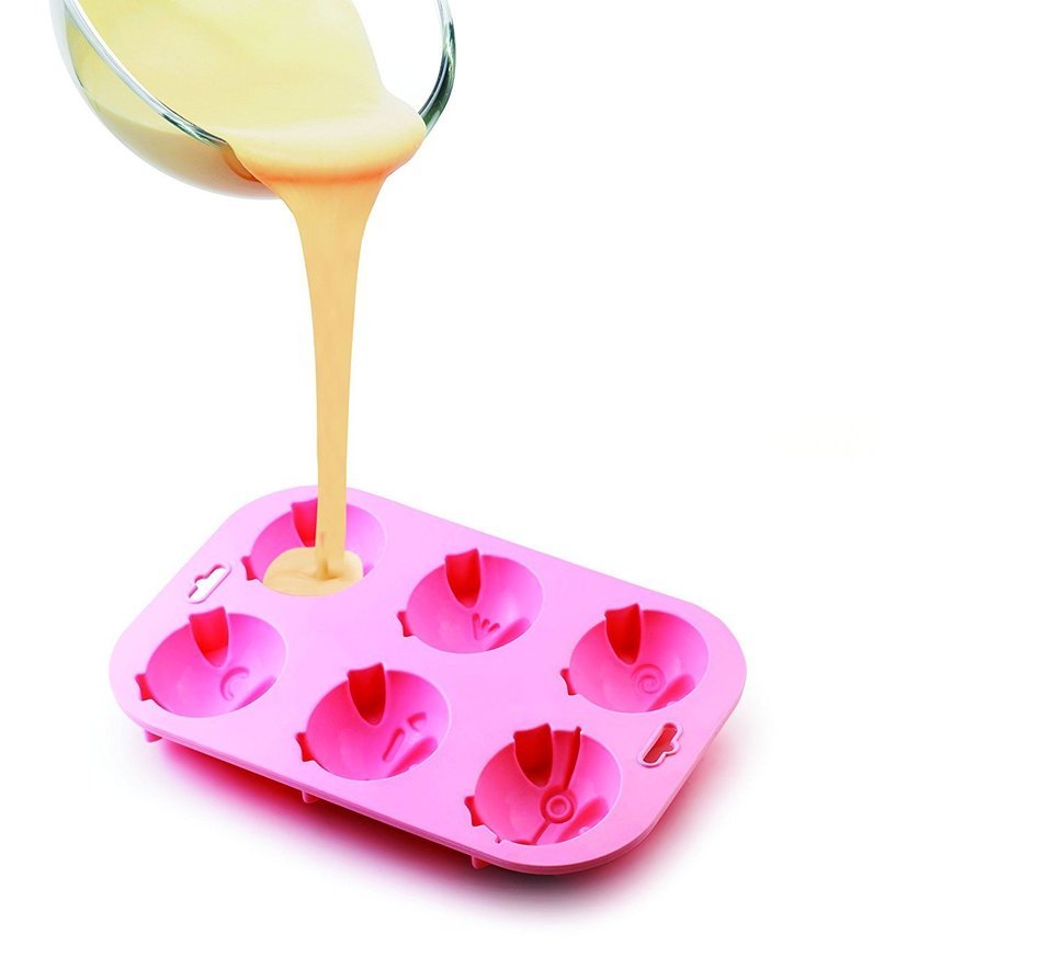 Siliconezone 10.6" 6 Cup Non-Stick Silicone Heart Cake Pan, Dark Pink N7
