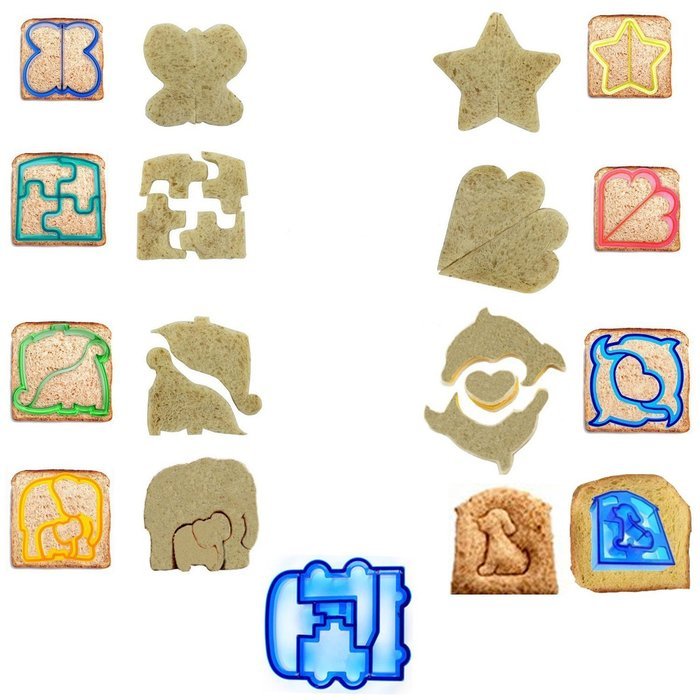 Sandwich Crust Cutter for Kids - Set of 9 Crust & Cookie Cutters - Dinosaurs, elephants, butterflies, five-pointed... N7