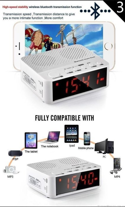 Digital Alarm Clock with Bluetooth Speaker LED Display/FM Radio/Mp3 Player/TF N4