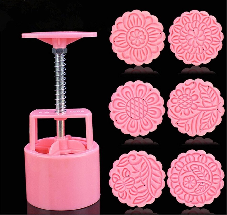 Round Shape Moon Cake Pastry Mold Hand Pressure 100g One Barrel 6 Flower piece baking mold for Mid-Autumn