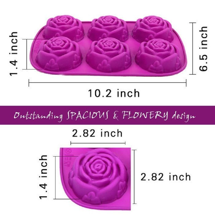 6 Cavity Rose Flower Candy Treats Cake Maker Mold. Chocolate Soap Mold. Baking Pan, Bake ware - Food Grade Silicone... N5