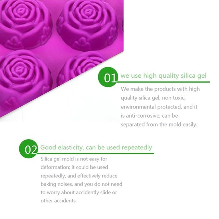 6 Cavity Rose Flower Candy Treats Cake Maker Mold. Chocolate Soap Mold. Baking Pan, Bake ware - Food Grade Silicone... N6