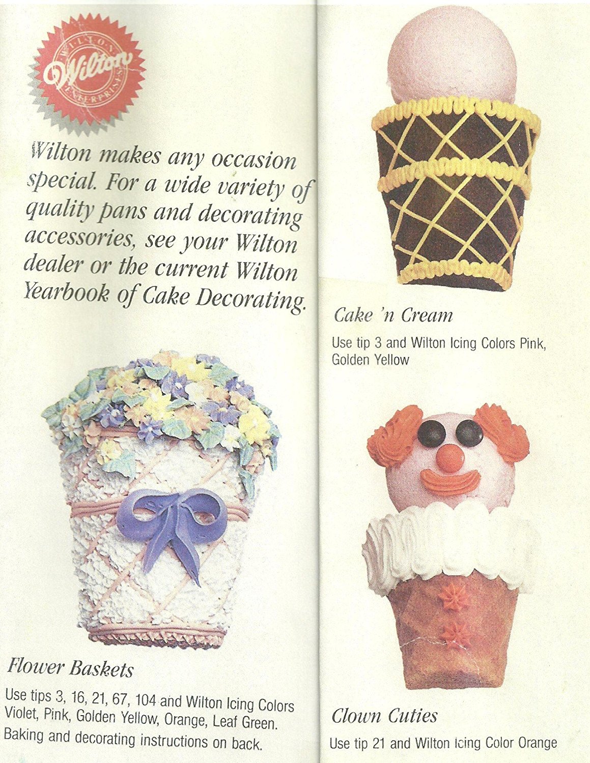 Wilton Cake Pan Mini Ice Cream Cone/Flower Basket/Clowns (21053636