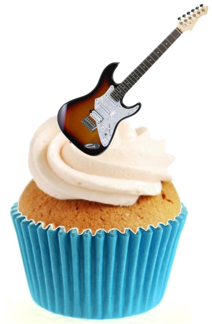 Novelty Electric Guitar 12 Edible Stand up wafer paper cake toppers (5 ...