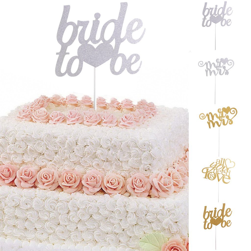 Bride To Be Silver And Gold Glitter Wedding Bridal Shower Cake Topper Hen Party Favor Gold N11 