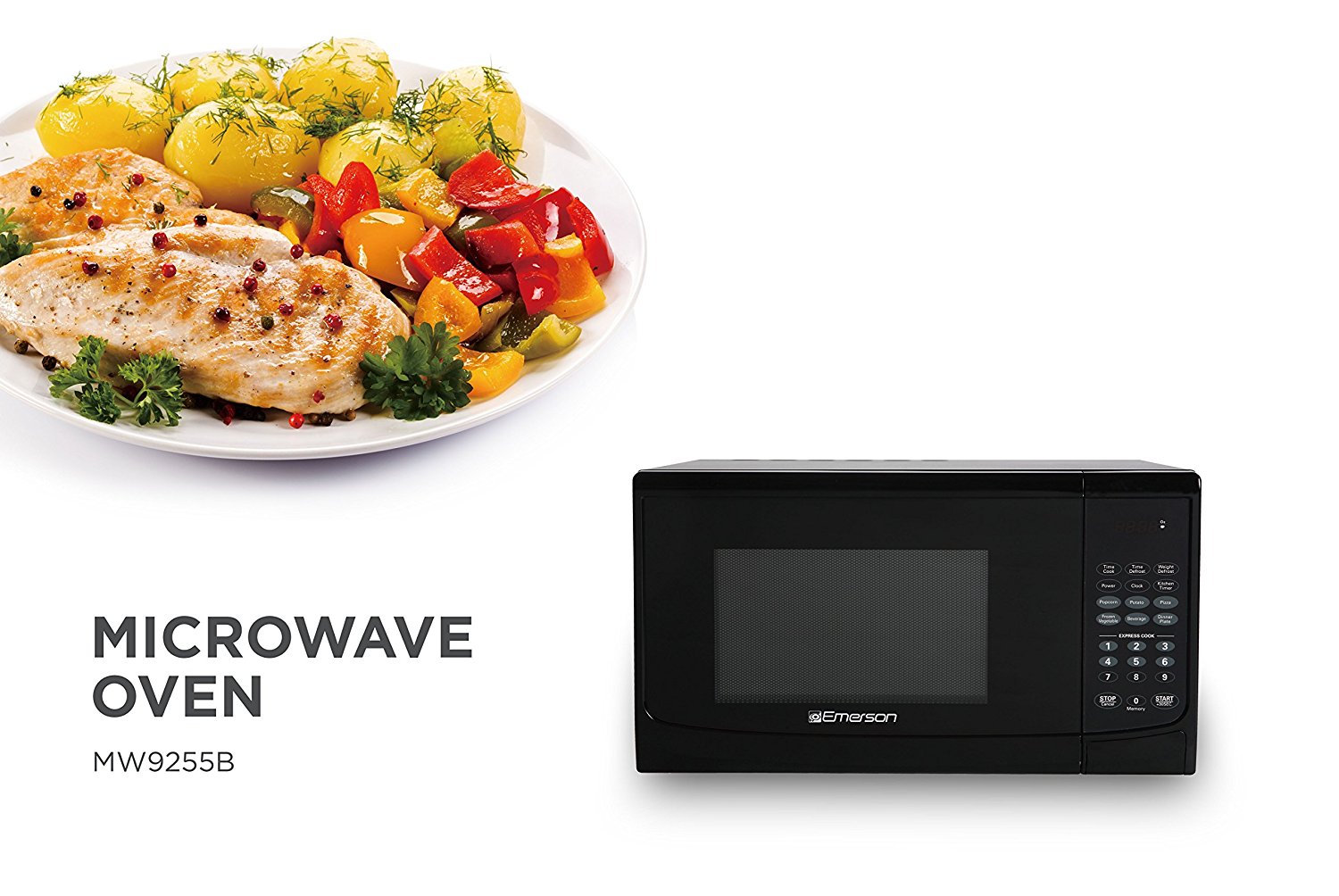 Emerson MW9255B, 0.9 CU. FT. 900 Watt, Touch Control, Black Microwave