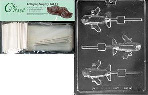 Cybrtrayd 45StK25S-K153 Airplane Lolly Kids Chocolate Candy Mold with Lollipop Supply Bundle, Includes 25 Lollipop...