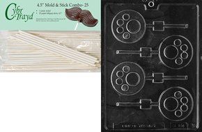 Cybrtrayd 45St25-K106 Paw Print Lolly Kids Chocolate Candy Mold with 25 Cybrtrayd 4.5-Inch Lollipop Sticks