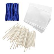 Baking Addict 100 Cake Pop Treat Bag Sets Metallic Twist Ties, Lollipop Sticks, Clear Cello Favor Bags, 4&quot; W,... N3