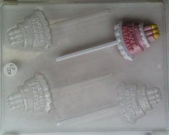 Cake w/ candles &amp; HAPPY BIRTHDAY LP008 Lets party Chocolate Candy Mold