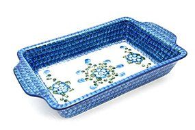Polish Pottery Baker - Rectangular Brownie Pan - Blue Poppy