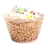 DZT1968(TM) 24pc Cup Muffin Little Vine Lace Laser Cut Cupcake Wrapper Liner Baking (Pink) N4
