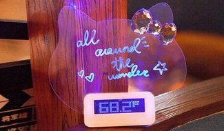 Lovely for Cat Shape Luminous Fluorescent LED Message Board Silent Alarm Clock Lazy N3