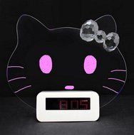 Lovely for Cat Shape Luminous Fluorescent LED Message Board Silent Alarm Clock Lazy N4