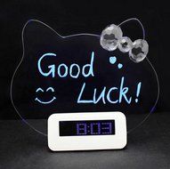 Lovely for Cat Shape Luminous Fluorescent LED Message Board Silent Alarm Clock Lazy N5