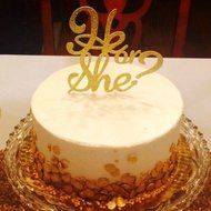 Handmade Gender Reveal Cake Topper Decoration - He or She - Made in USA with Double Sided Gold Glitter Stock
