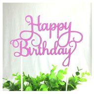 Aisila Pack of 10 Golden Glitter Paper Happy Birthday Cupcake Toppers Birthday Party Decorations (Golden) N2