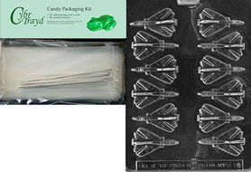Cybrtrayd B/S Airplanes Miscellaneous Chocolate Candy Mold with Packaging Bundle of 25 Cello Bags, 25 Silver Twist...