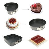 Life-C Cake Pan Mold [Hearted Round Square] with Non-stick Coating, Rolled Rim to Resist Warping Spring Latch... N9